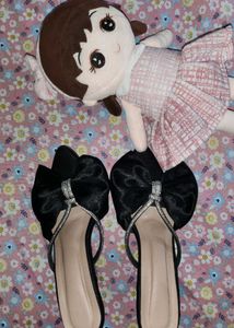 Black Bow Embellished Slides
