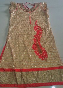 Nude and red patiyala set