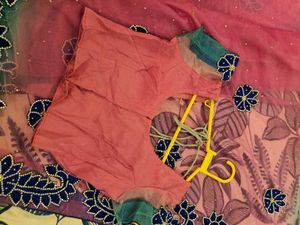 🎀Pink &amp; Blue Floral Applique Wedding Wear Saree🎀