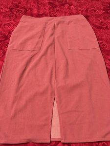 Athens Coral  Midi Skirt with Pockets
