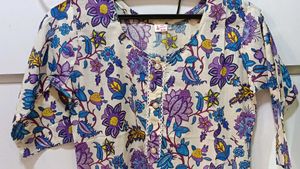 Short Floral Print Kurta
