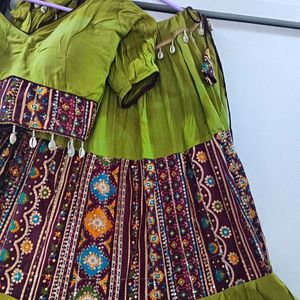 Navratri Green-mahroon Lengha