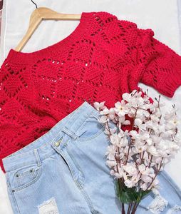 Pinterest Crochet Red Crop Oversized Pullover A