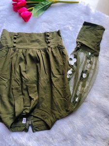 Olive Green Floral Detail Top