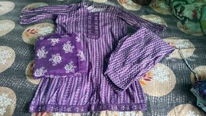 Purple Printed Suit Set