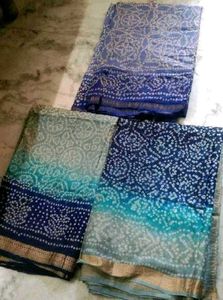 Brand New Bandhani cotton silk saree set