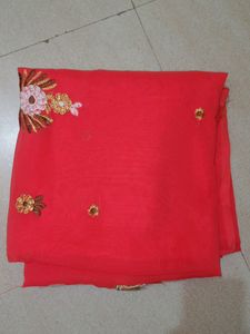Redish + Orangish Beatiful Simple Saree