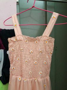 Woman&#39;s Floral Design Dress With Mesh