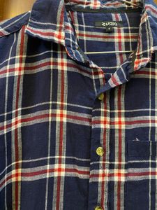 Check Collared Dark Blue T Shirt