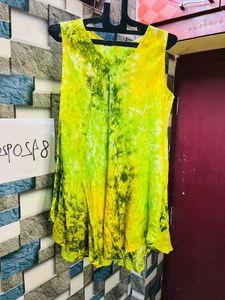 Women Cotton Printed Yellow Midi Dress