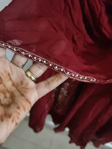 Maroon draped saree look gown