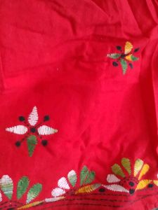 Red Embroidered Mini Skirt