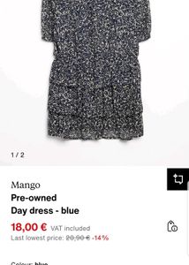 Mango Navy Blue Printed Flare Dress