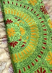 Slik Bland Katha Stretch Saree With Blouse Piece