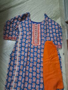 Blue N Orange Katha Work Suit