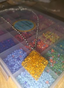 Elegant💛 Golden Crystal Pendant With Silver Chain