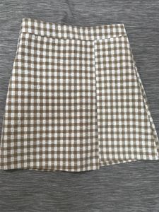 Brown And White Checkered Mini Skirt