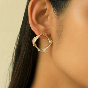 Gold Toned Layered Geometric Square Studio Earings