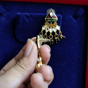 Kundan Floral Meenakari Pearl Drop Earrings