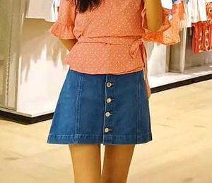 Denim Mini Skirt with Button Detail