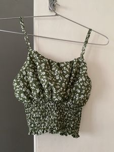 Green Flower Pattern Crop Top