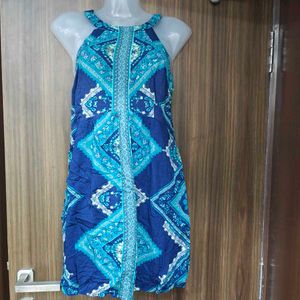 Blue Patterned Sleeveless Dress