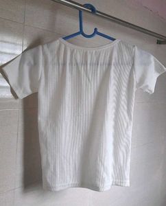 White Ribbed Button-Front Top