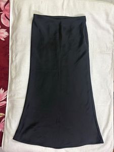 Satin Black Midi Skirt