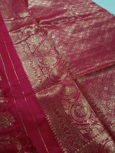 Dark Pink Dola Silk Saree With Blouse Piece