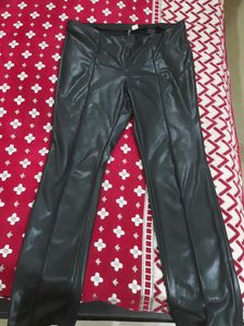 Black Faux Leather Flared Pants
