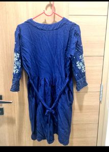 Blue Embroidered Dress/Kurta with adjustable waist