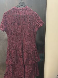 Burgundy Lace Tiered Mini Dress