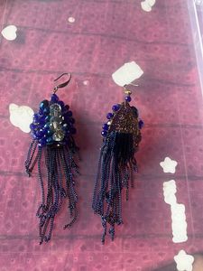 Blue Beaded Dangle Earrings