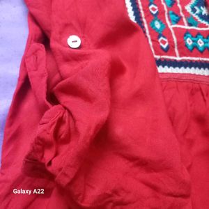 Red Embroidered Tunic Top