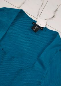 Blue Square Neck Top