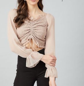 Cute Beige Long Sleeve Top