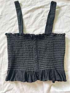 Black Smocked Button-Down Tank