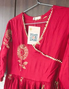 Aachho Maroon Angrakha Bandhej Suit Set XL
