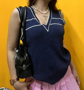 Navy Knit Sleeveless Sweater Vest
