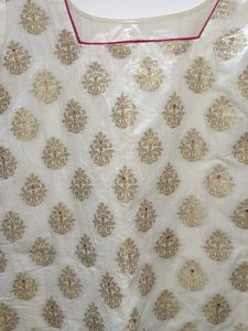 Ivory Silk Blend Kurta with Printed Dupatta