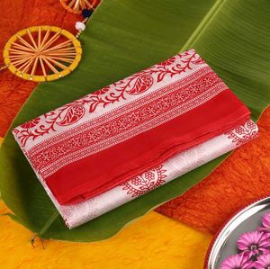Red & White Paisley Saree