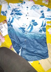 Ocean Breeze Gradient Leaf Printed Casual Shirt&#34;