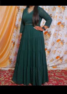 INDYA GREEN POLKA FOIL TIERED MAXI TUNIC