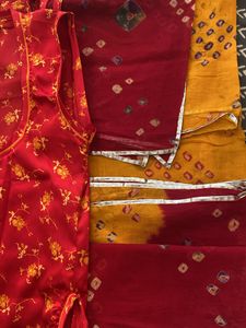 Red Floral Print Rajputi Poshak