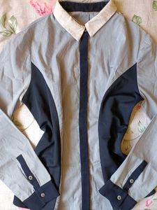 Striped Panel Button-Up Shirt