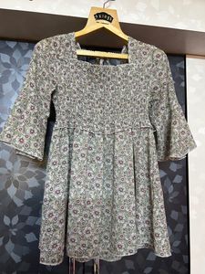 Three Fourth Sleeves Top With Smoking & Frill Detailing & Floral Print