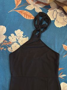 Elegant Black Halter Slit Gown