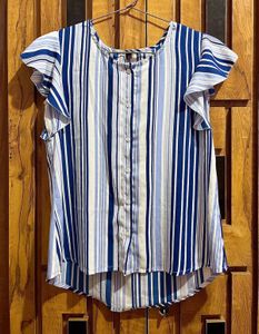 Striped Flutter Sleeve Top