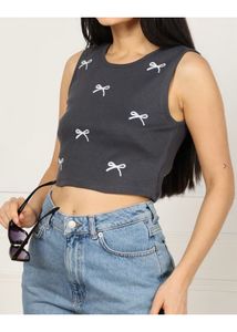 Cute Gray Crop Tank with Bows