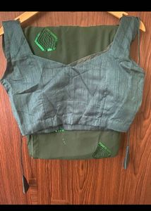 Green Saree With Stiched Blouse